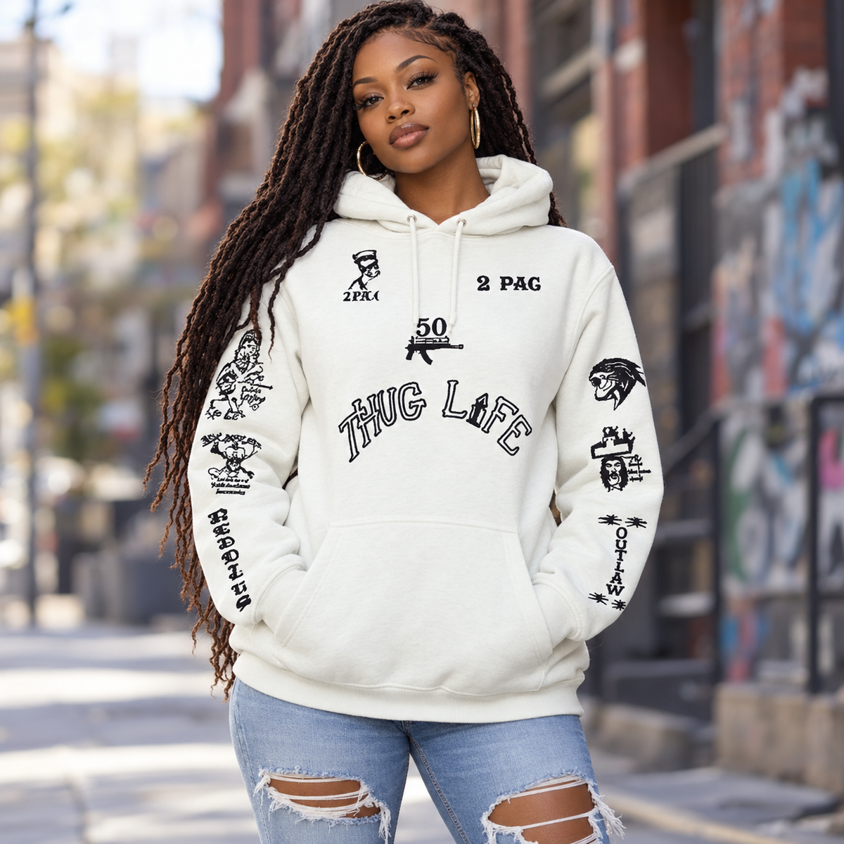 TUPAC TATTOO WHITE  HOODIE