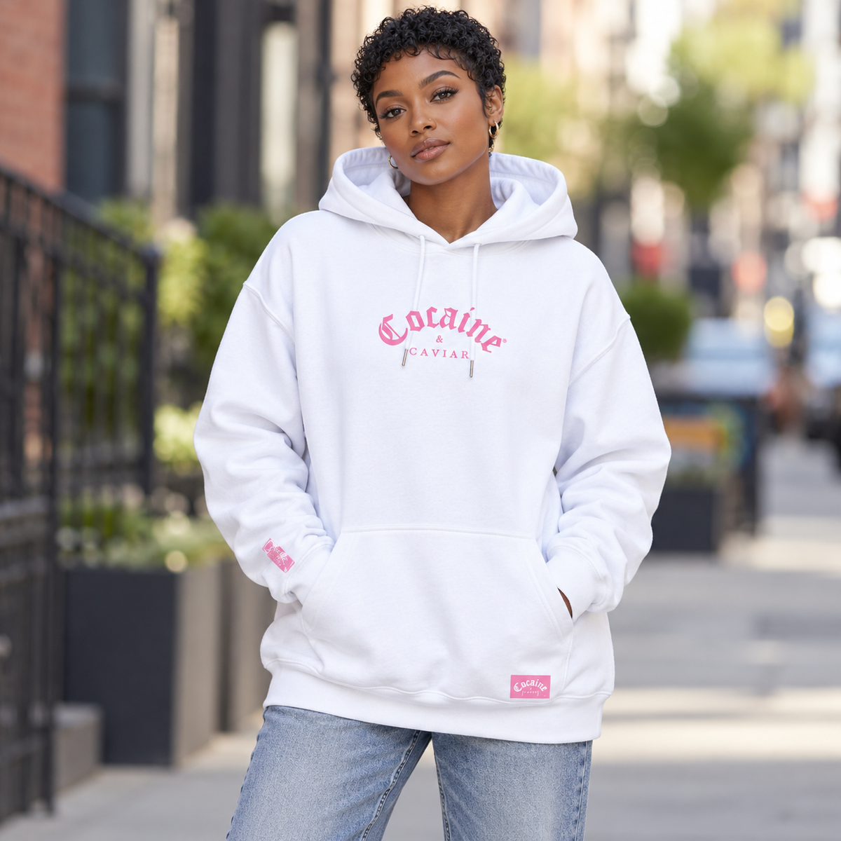 C&C CENTER PRINT WHITE/ PINK HOODIE